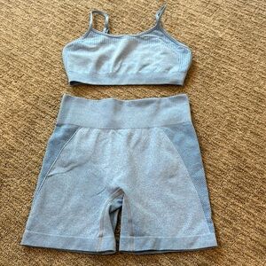 Cute bra and biker shorts workout set